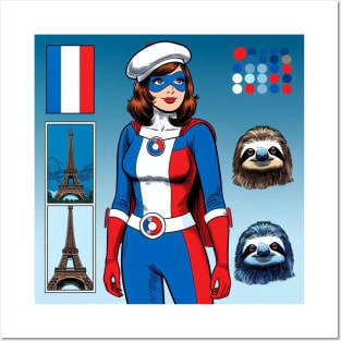 Francais: Female 1960's Comic Book Hero with Sloth Posters and Art